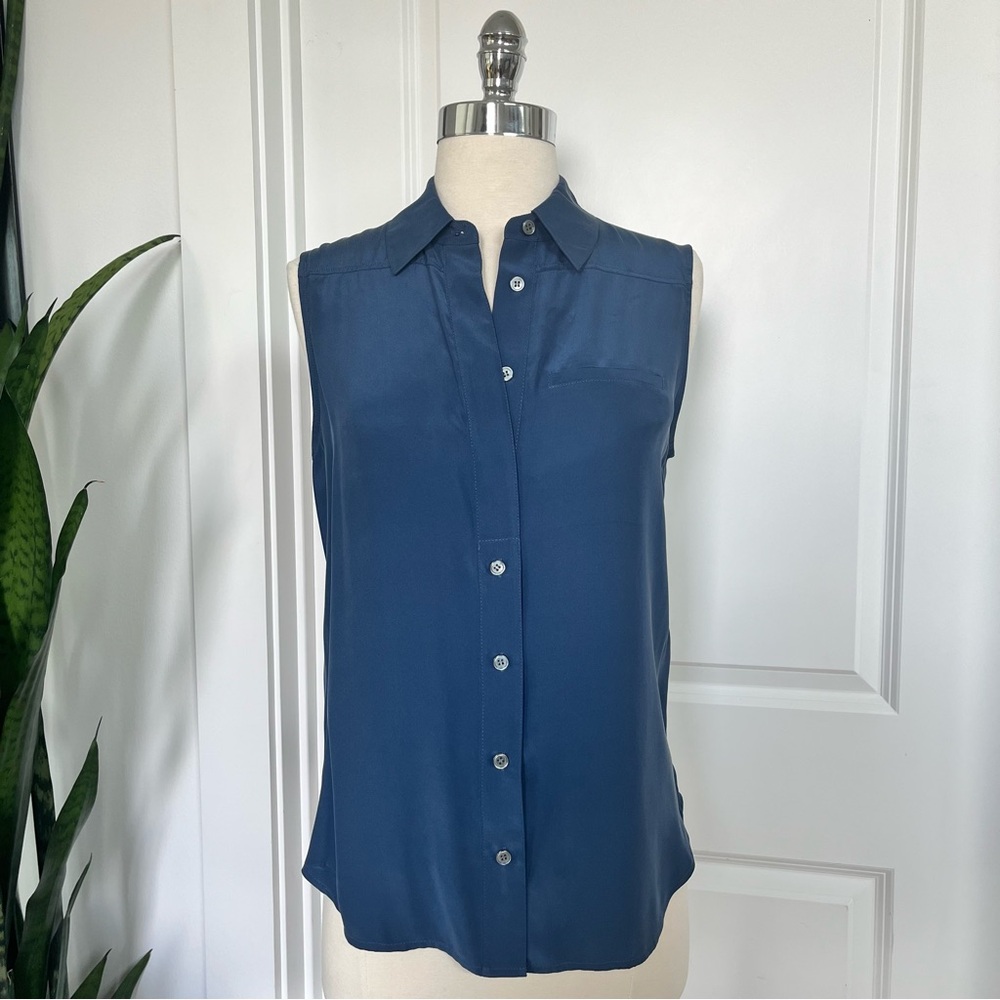 Frame Dusty Blue Women’s Collared Sleeveless Blouse